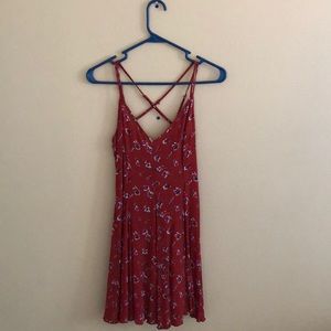 Floral Red Skater/Spaghetti Strap Adjustable Dress